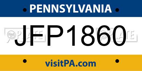 JFP1860 Pennsylvania License Plate