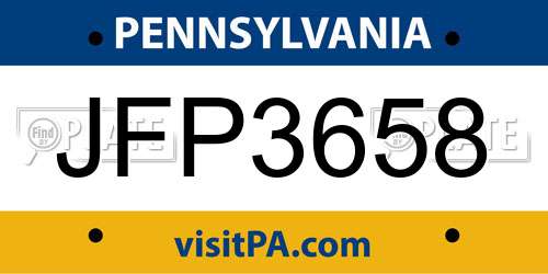 JFP3658 Pennsylvania License Plate