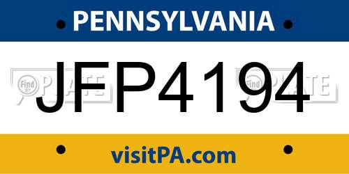 JFP4194 Pennsylvania License Plate
