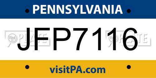 JFP7116 Pennsylvania License Plate