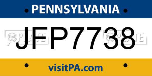 JFP7738 Pennsylvania License Plate