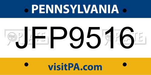 JFP9516 Pennsylvania License Plate