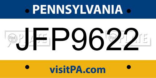 JFP9622 Pennsylvania License Plate