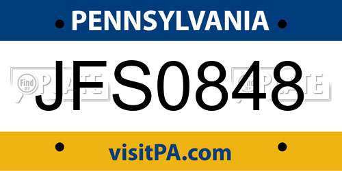 JFS0848 Pennsylvania License Plate