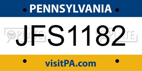 JFS1182 Pennsylvania License Plate