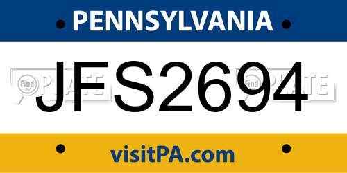 JFS2694 Pennsylvania License Plate