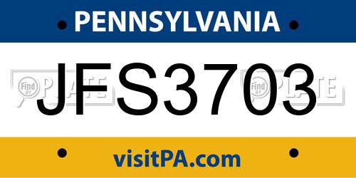 JFS3703 Pennsylvania License Plate
