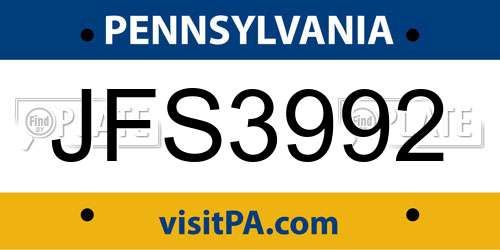JFS3992 Pennsylvania License Plate