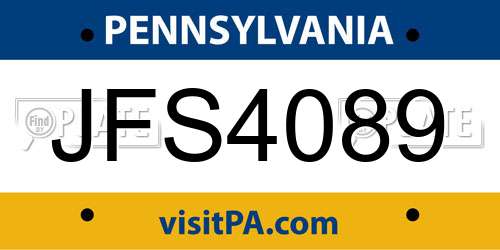 JFS4089 Pennsylvania License Plate