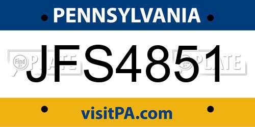 JFS4851 Pennsylvania License Plate