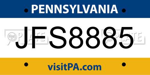 JFS8885 Pennsylvania License Plate