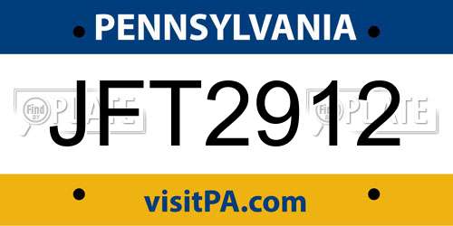 JFT2912 Pennsylvania License Plate