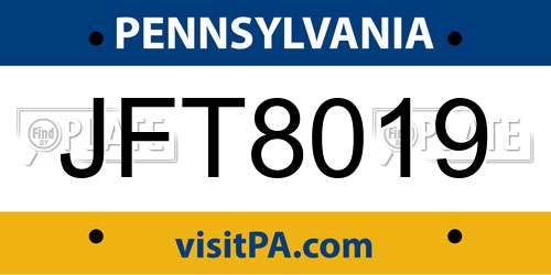 JFT8019 Pennsylvania License Plate