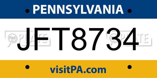 JFT8734 Pennsylvania License Plate