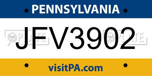 JFV3902 Pennsylvania License Plate