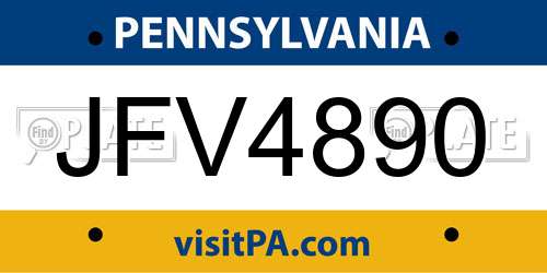 JFV4890 Pennsylvania License Plate