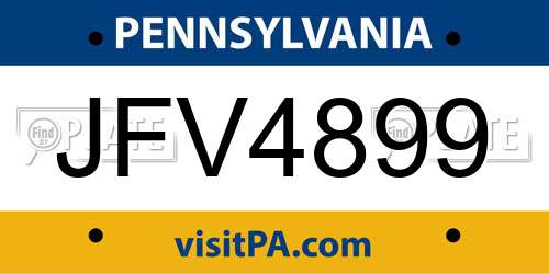 JFV4899 Pennsylvania License Plate