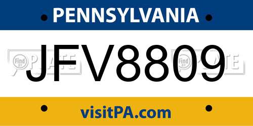 JFV8809 Pennsylvania License Plate