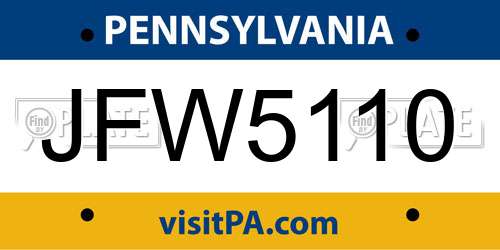 JFW5110 Pennsylvania License Plate