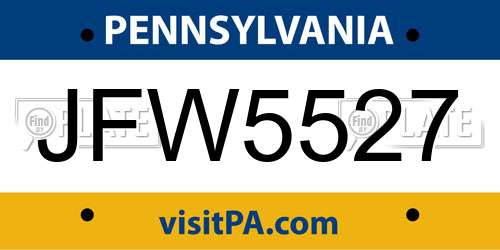 JFW5527 Pennsylvania License Plate
