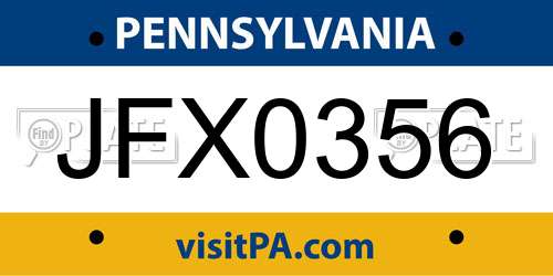 JFX0356 Pennsylvania License Plate