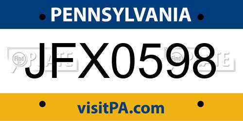 JFX0598 Pennsylvania License Plate