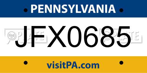JFX0685 Pennsylvania License Plate