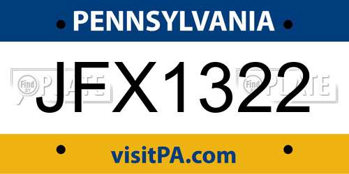 JFX1322 Pennsylvania License Plate
