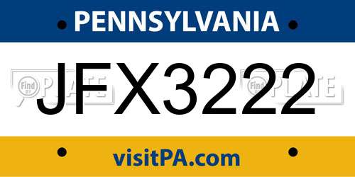 JFX3222 Pennsylvania License Plate