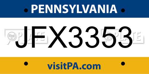 JFX3353 Pennsylvania License Plate