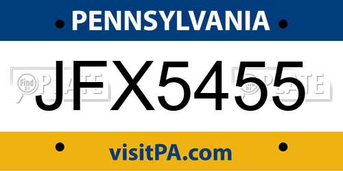 JFX5455 Pennsylvania License Plate