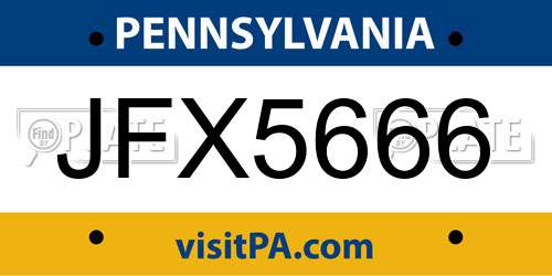 JFX5666 Pennsylvania License Plate