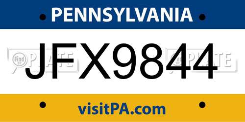JFX9844 Pennsylvania License Plate