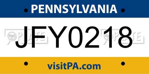 JFY0218 Pennsylvania License Plate