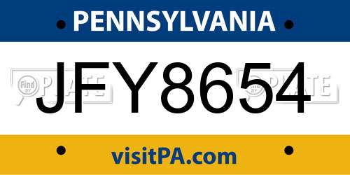 JFY8654 Pennsylvania License Plate