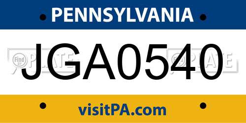 JGA0540 Pennsylvania License Plate