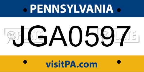 JGA0597 Pennsylvania License Plate