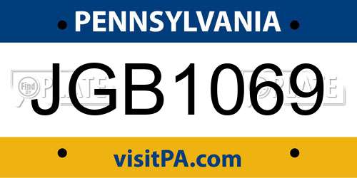 JGB1069 Pennsylvania License Plate