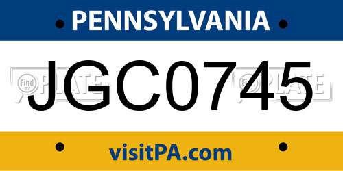 JGC0745 Pennsylvania License Plate