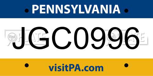 JGC0996 Pennsylvania License Plate