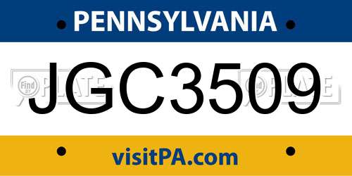 JGC3509 Pennsylvania License Plate