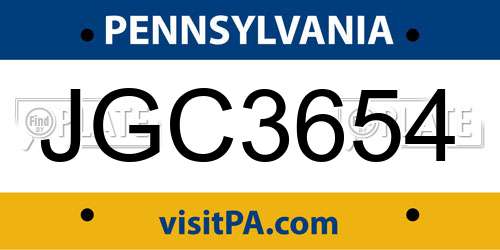 JGC3654 Pennsylvania License Plate