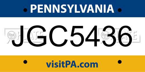 JGC5436 Pennsylvania License Plate