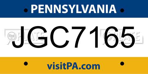 JGC7165 Pennsylvania License Plate