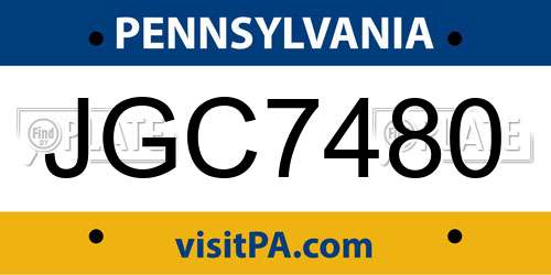JGC7480 Pennsylvania License Plate