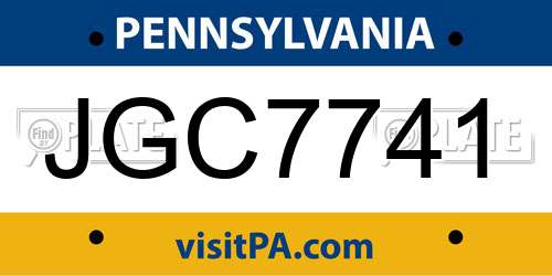 JGC7741 Pennsylvania License Plate