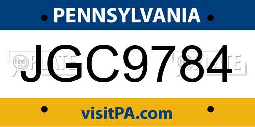 JGC9784 Pennsylvania License Plate