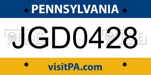 JGD0428 Pennsylvania License Plate