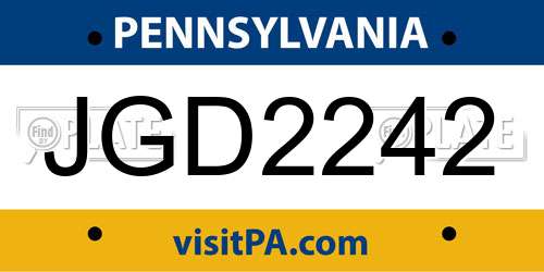 JGD2242 Pennsylvania License Plate
