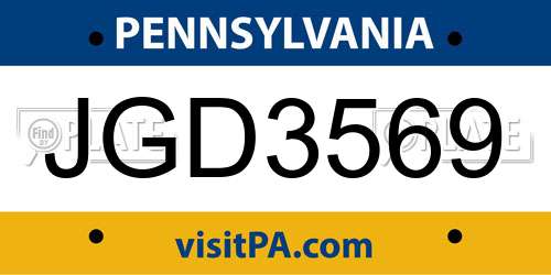 JGD3569 Pennsylvania License Plate